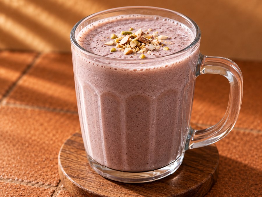 Ragi malt drink topped with mixed nuts