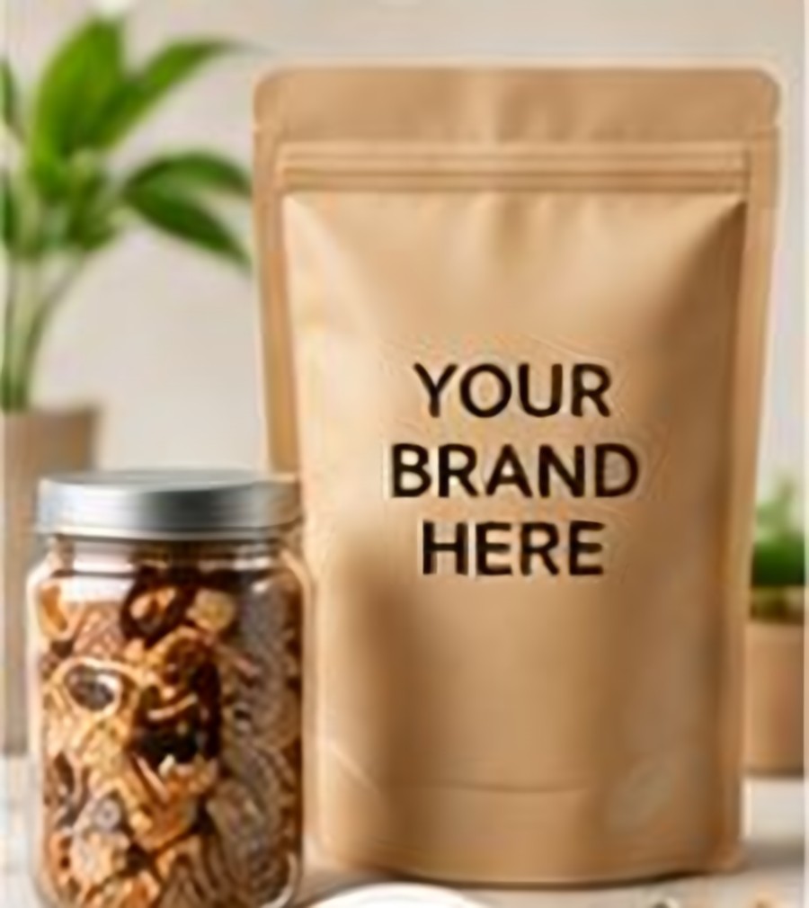 Finished packaging pouch and jar ready for branding